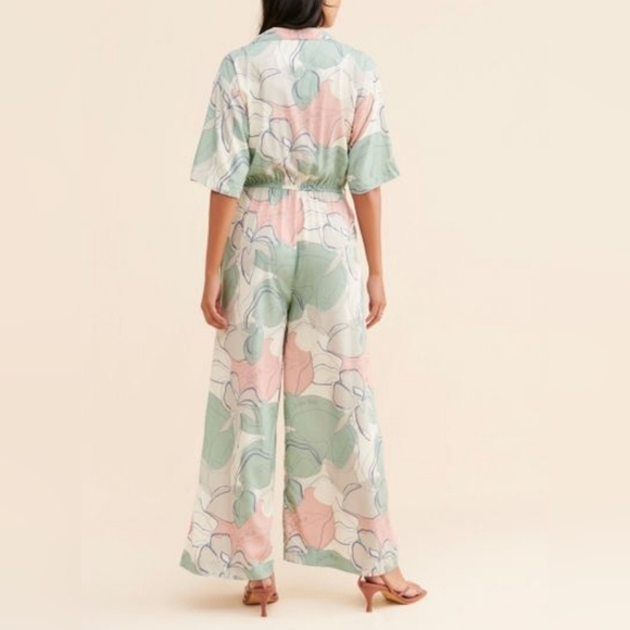 Native Youth Women's Abstract Floral Jumpsuit, Green & Pink, XS - Picture 2 of 9